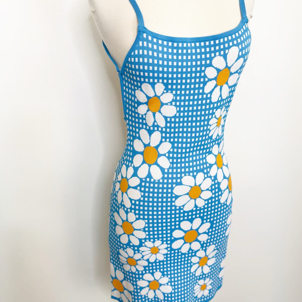 Zara Blue Jacquard Daisy Mini Dress S - Picture 2 of 8